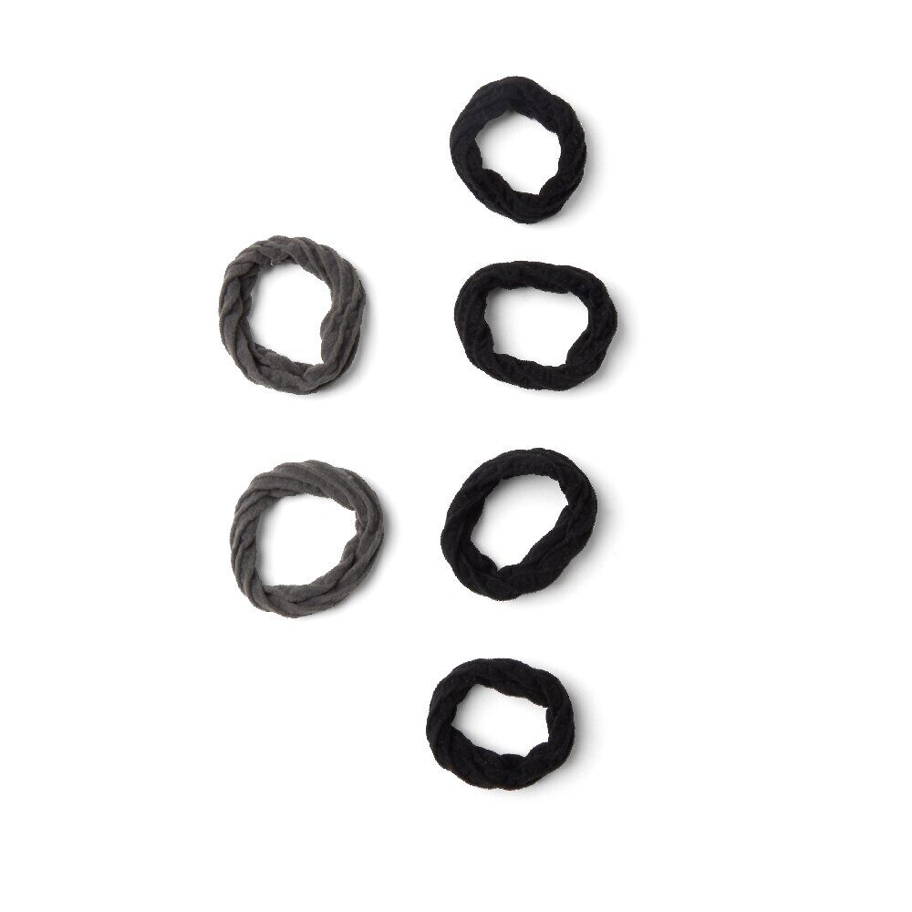 Lot de 6 élastiques à cheveux larges polyester doux noir et gris