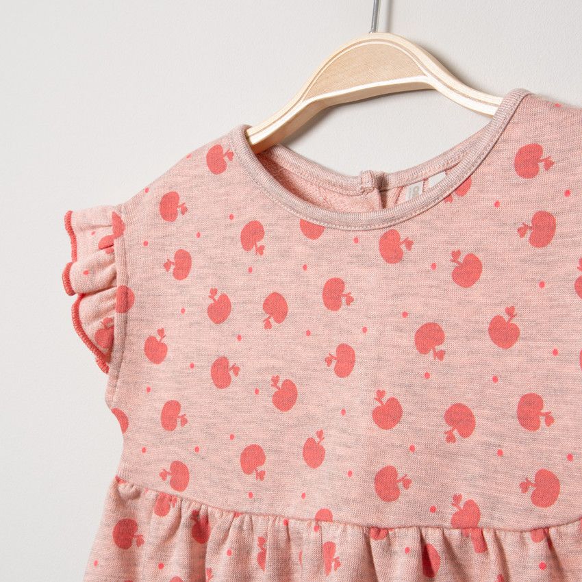 Robe manches courtes volantées à imprimé fantaisie all-over - Rose