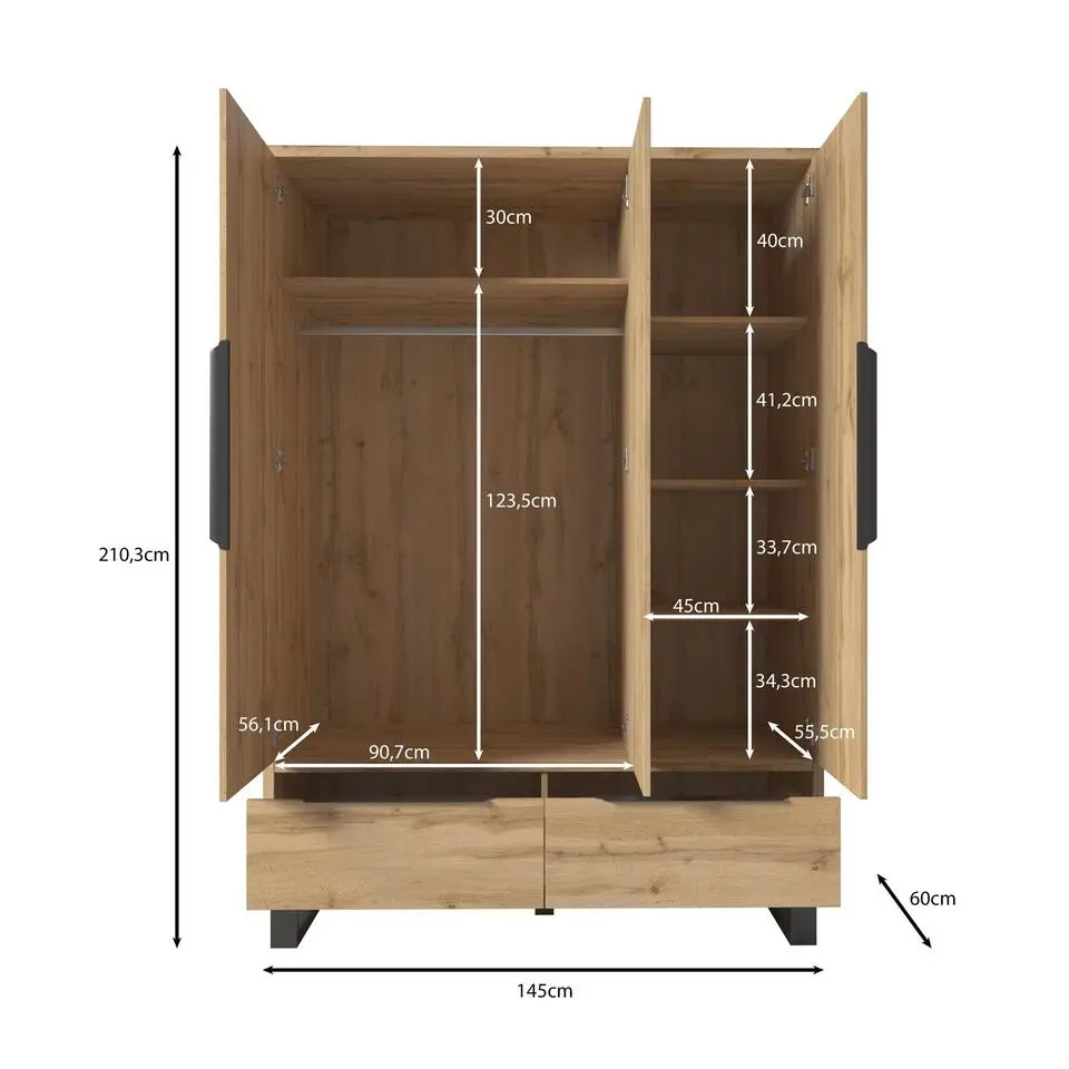 Meubella - Kledingkast Harlow - Eiken - 145 cm