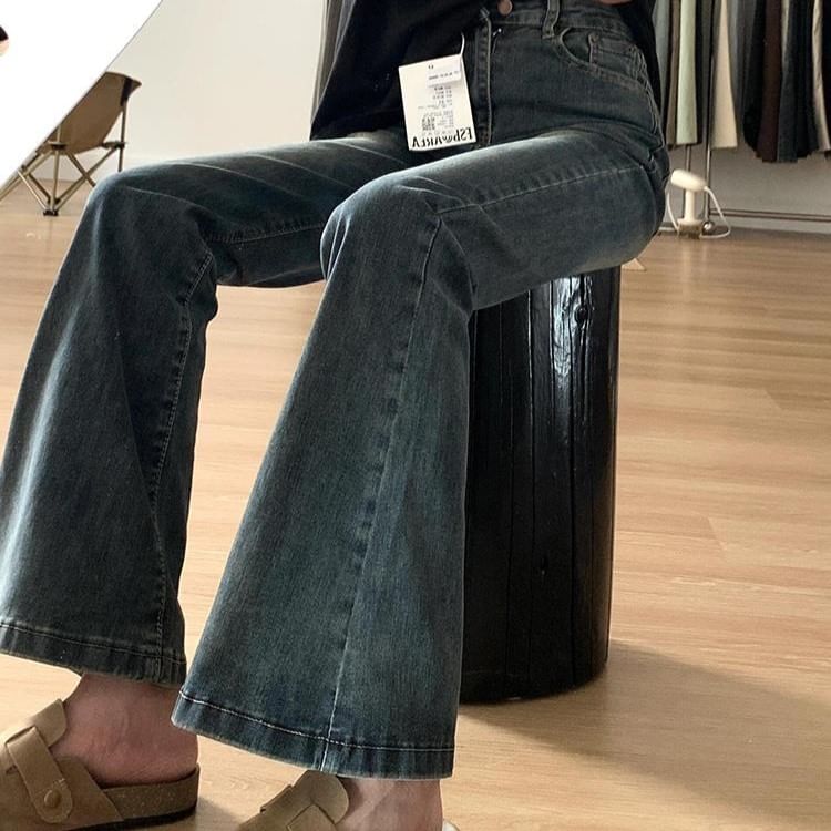 Girliepairs - High Waist Washed Bootcut Jeans
