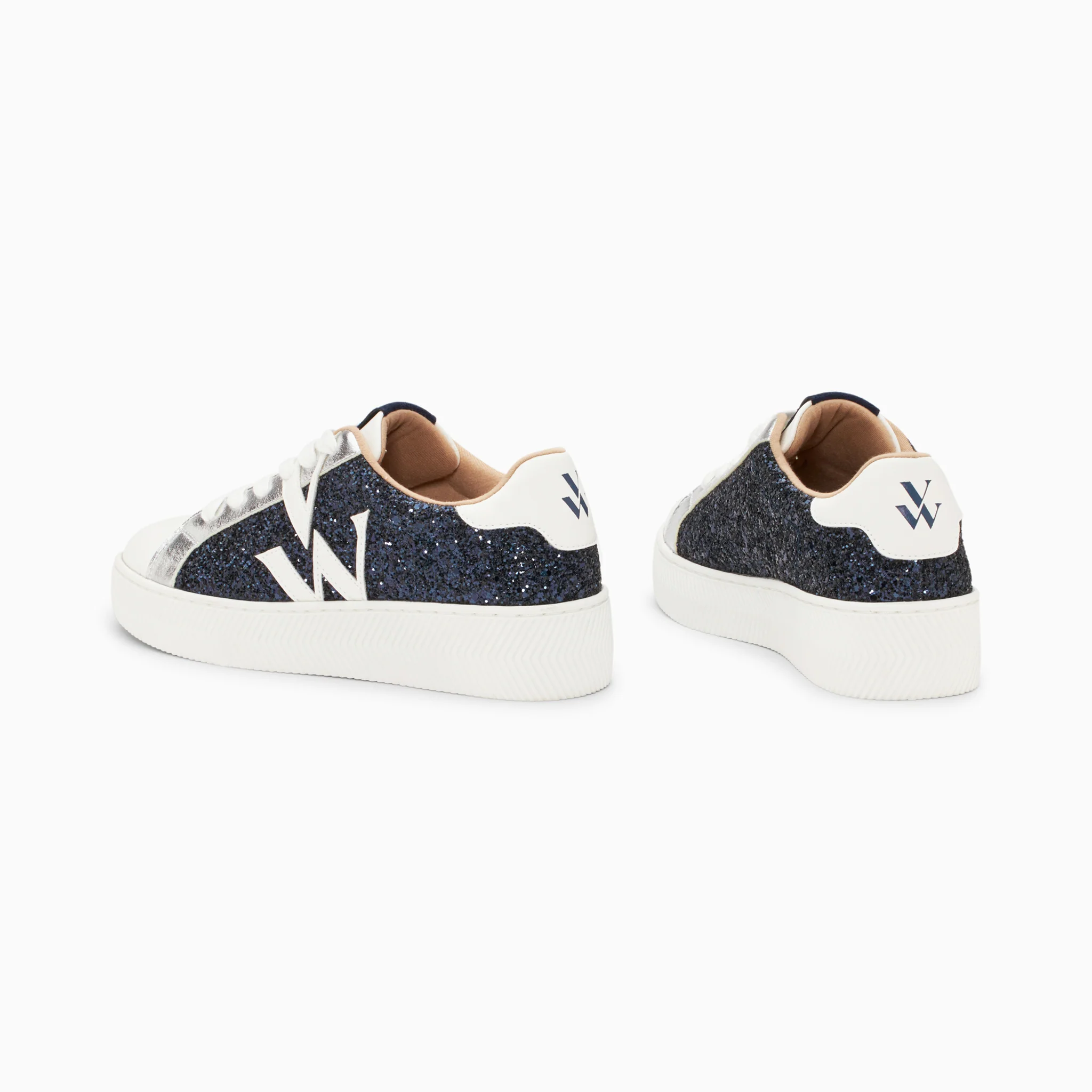 Sneakers-Baskets monogramme Estelle à paillettes bleues