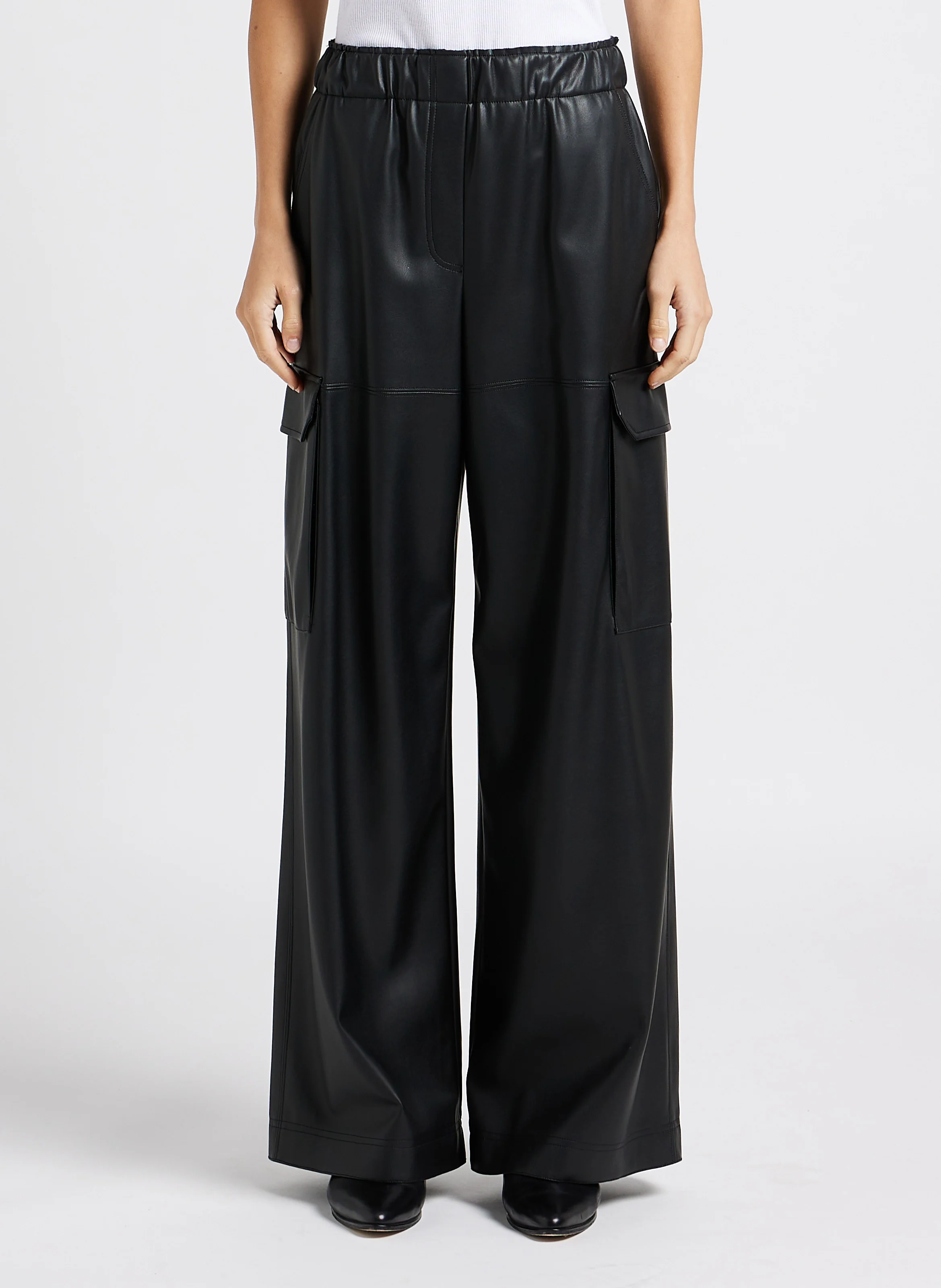EDIPO - Pantalon large cargo enduit| Noir