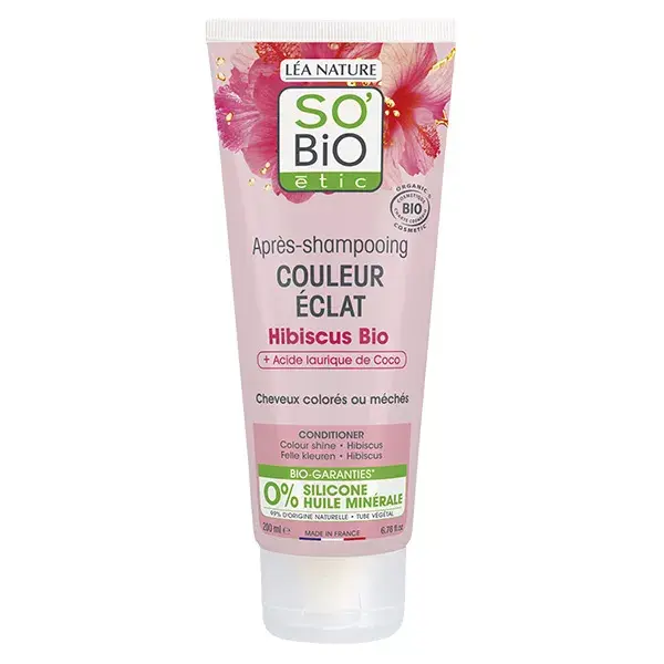 So'Bio Étic Cheveux Colorés ou Méchés Après-Shampoing Hibiscus & Acide Laurique de Coco Bio 200ml