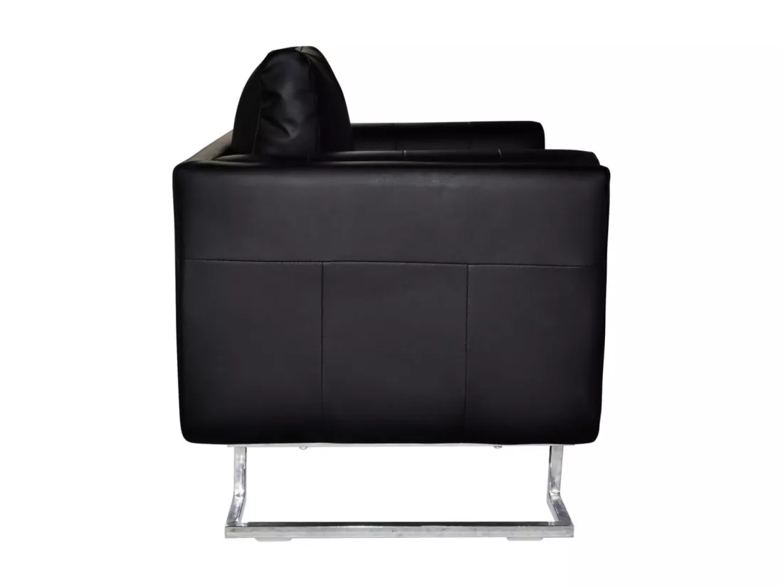 Fauteuil cube avec pieds chromés Noir Similicuir