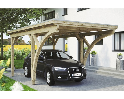 Enkele carport Konsta aluminium dakpanelen inclusief 2 inrijbogen en H-ankers 304x500 cm naturel