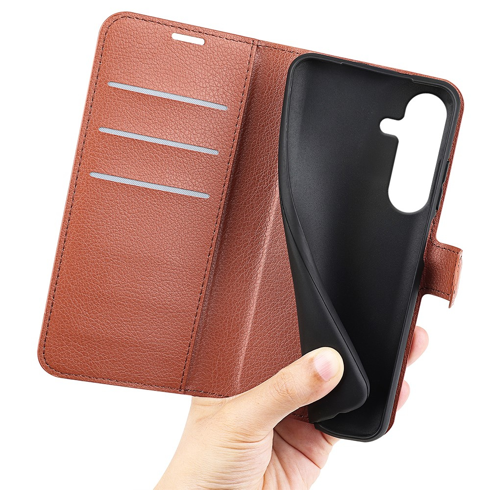 Samsung Galaxy S25 Leder Tasche Flip Cover Litchi Look - Braun