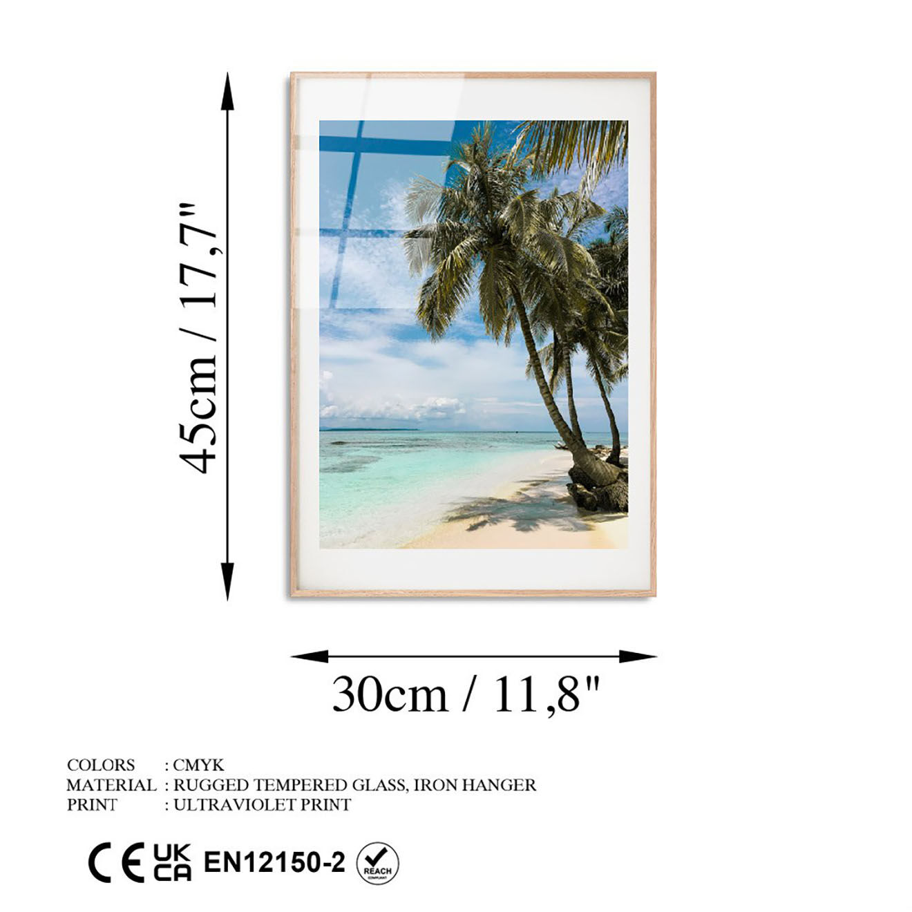 Wallity Impression sur verre Plage multicolore - 30x45 cm