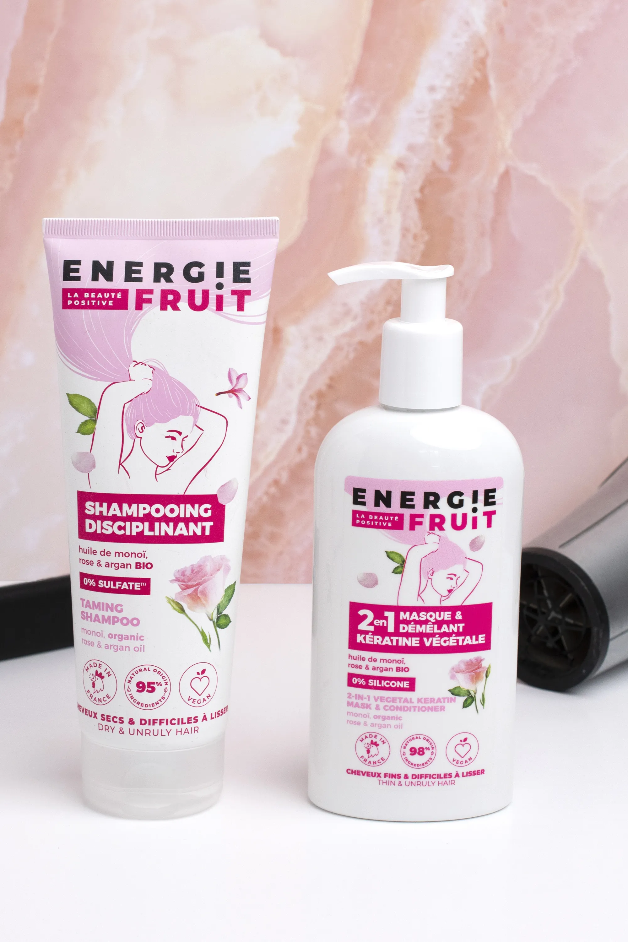 Energie Fruit Masque cheveux 2-en 1 au monoï rose et argan bio-300 ml