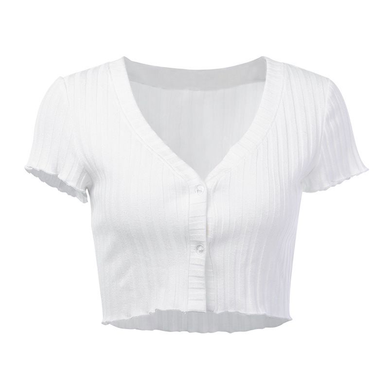 Alizio - Gebreide crop top met korte mouwen en knoopjes