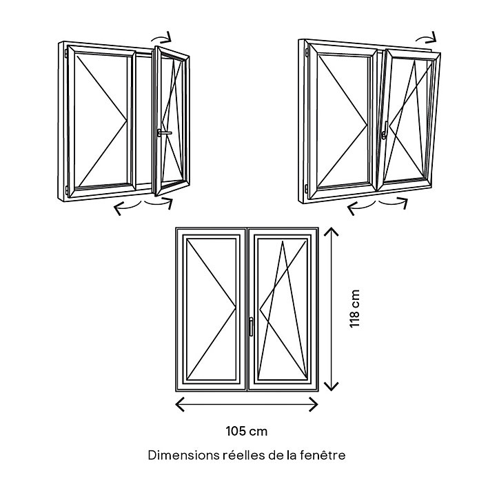 Fenêtre PVC 2 vantaux oscillo-battant GoodHome blanc - l.100 x h.115 cm