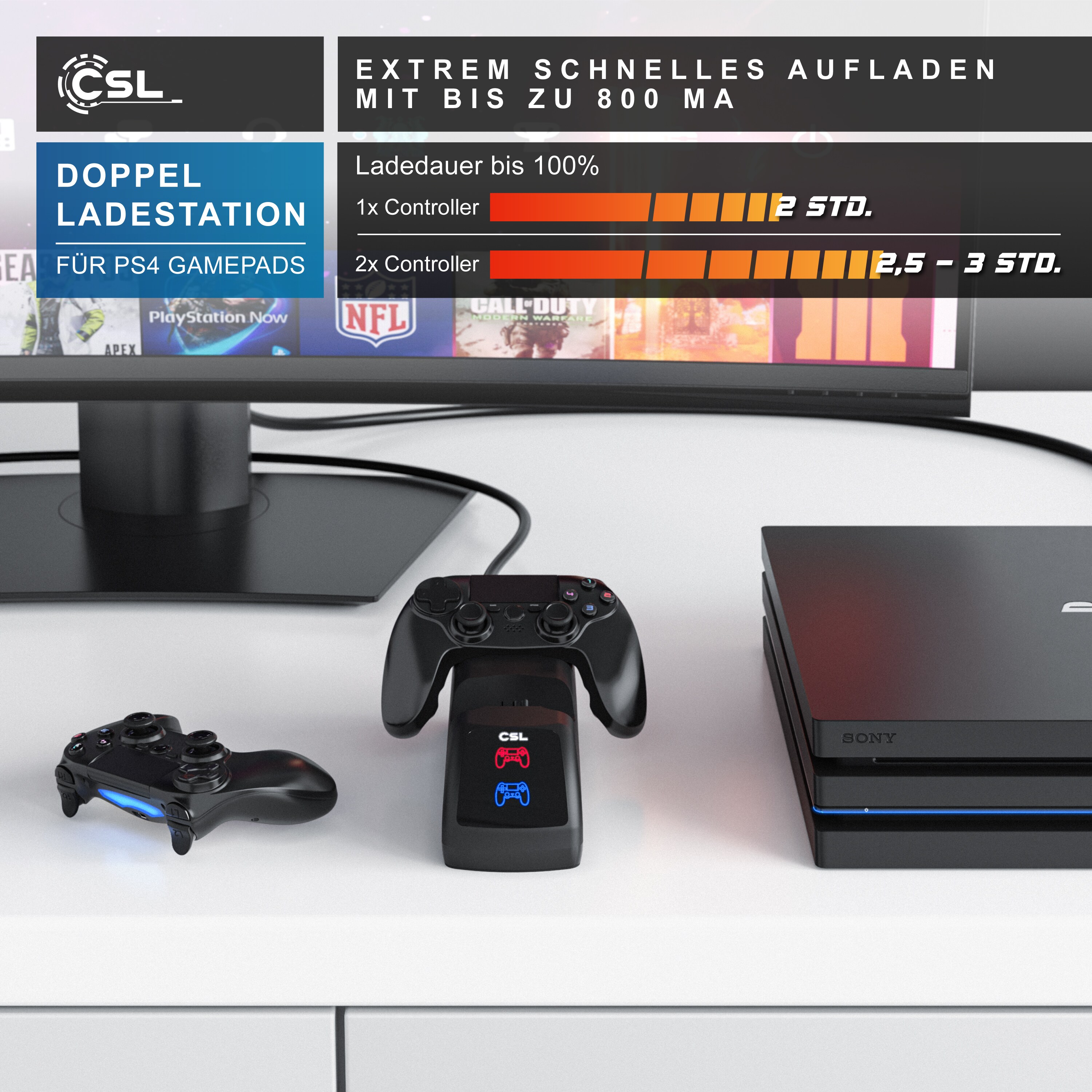 CSL Dual Ladestation für 2x PS4 Gamepads - PS4 Controller Stand Charger / Ladegerät