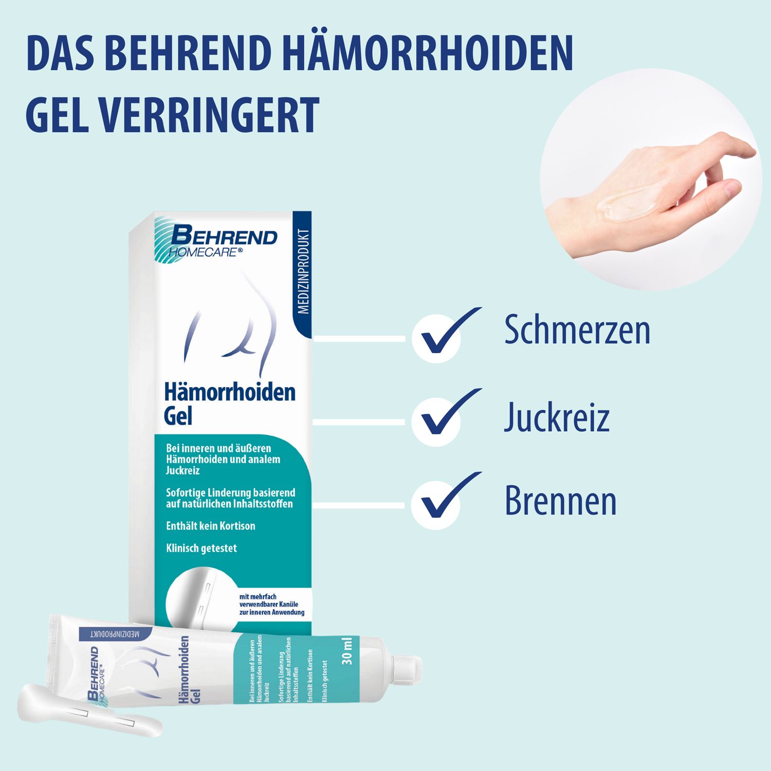 Behrend Hämorrhoiden Gel - bei inneren & äußeren Hämorrhoiden, Analjucken, Analfissuren & Proktitis – Hämorrhoiden Salbe reduziert Schmerzen, Juckreiz & Brennen