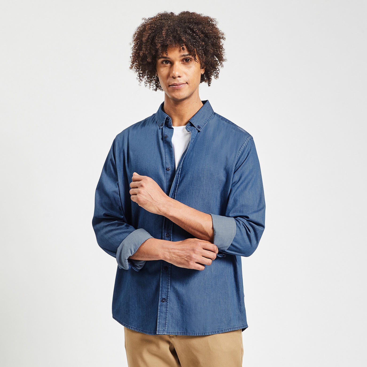 Chemise regular denim coton biologique Bleu moyen