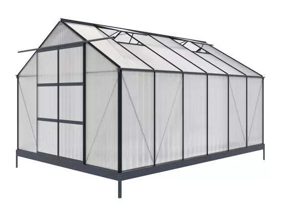 Serre de Jardin en polycarbonate de 13 m² avec embase - Anthracite - KALIDA