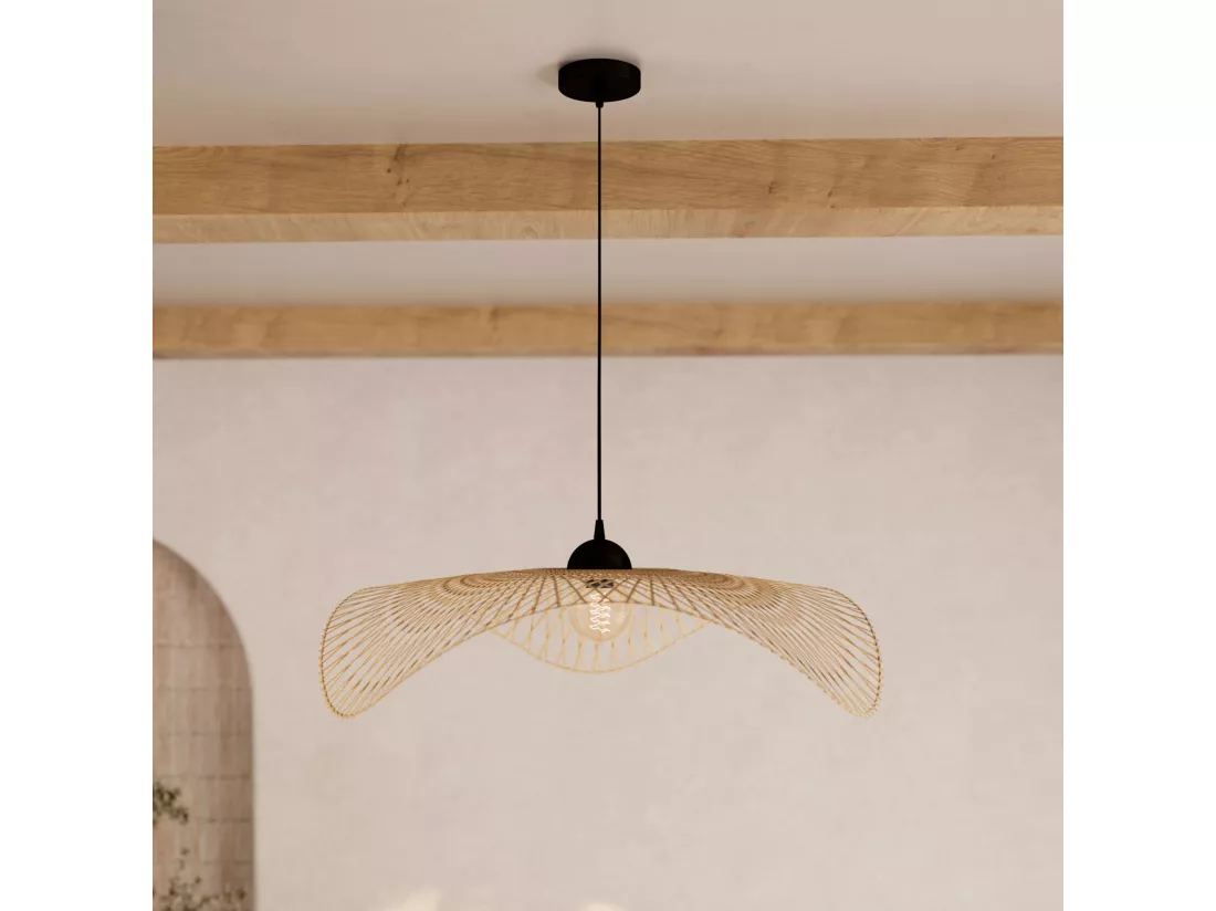 Suspension D75 cm en bambou avec fil noir - Jipi