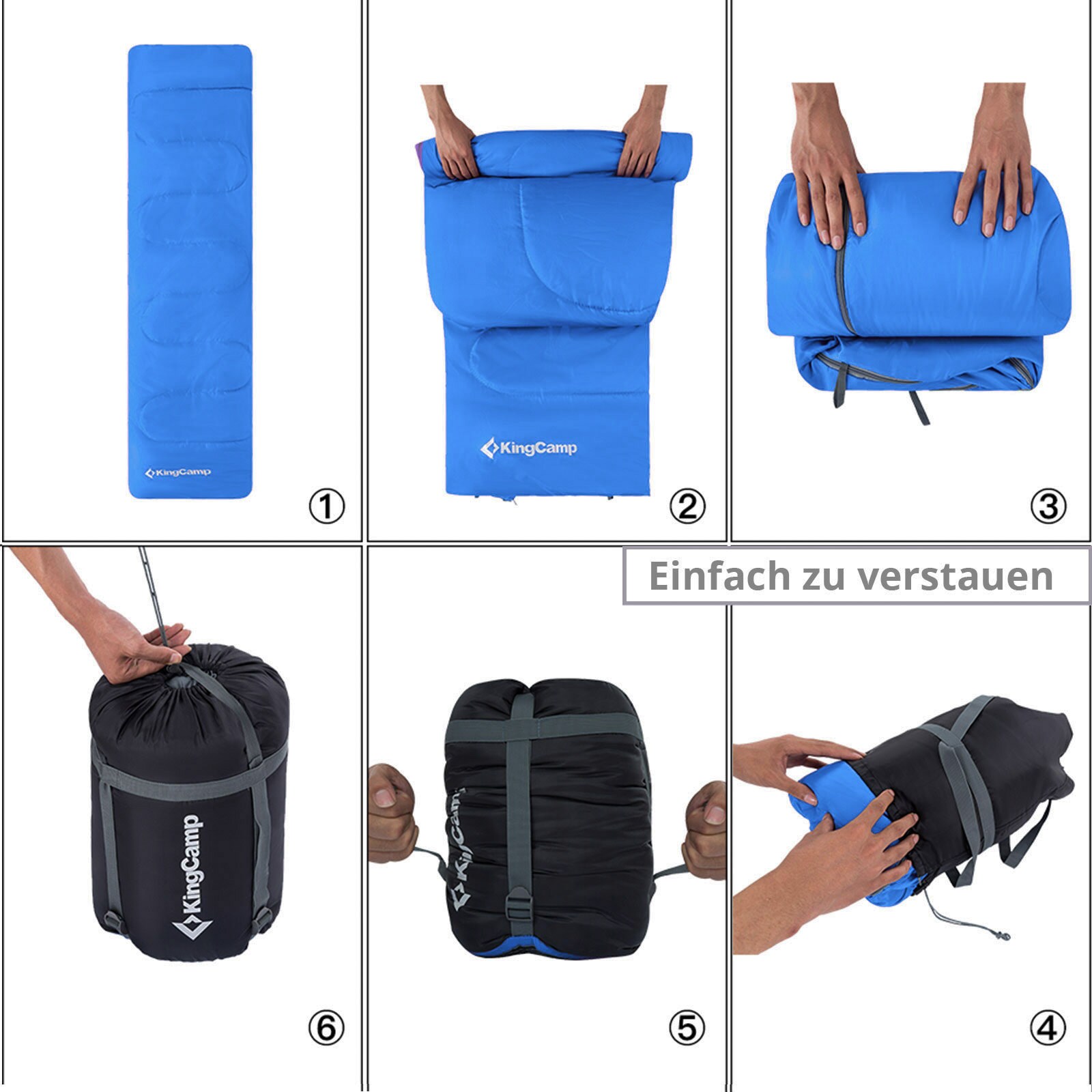 KINGCAMP Decken Schlafsack Oasis 250 Sommer Camping Outdoor 2,2m Lang&Breit -3°C Variante: Royal Blue - Zipper L