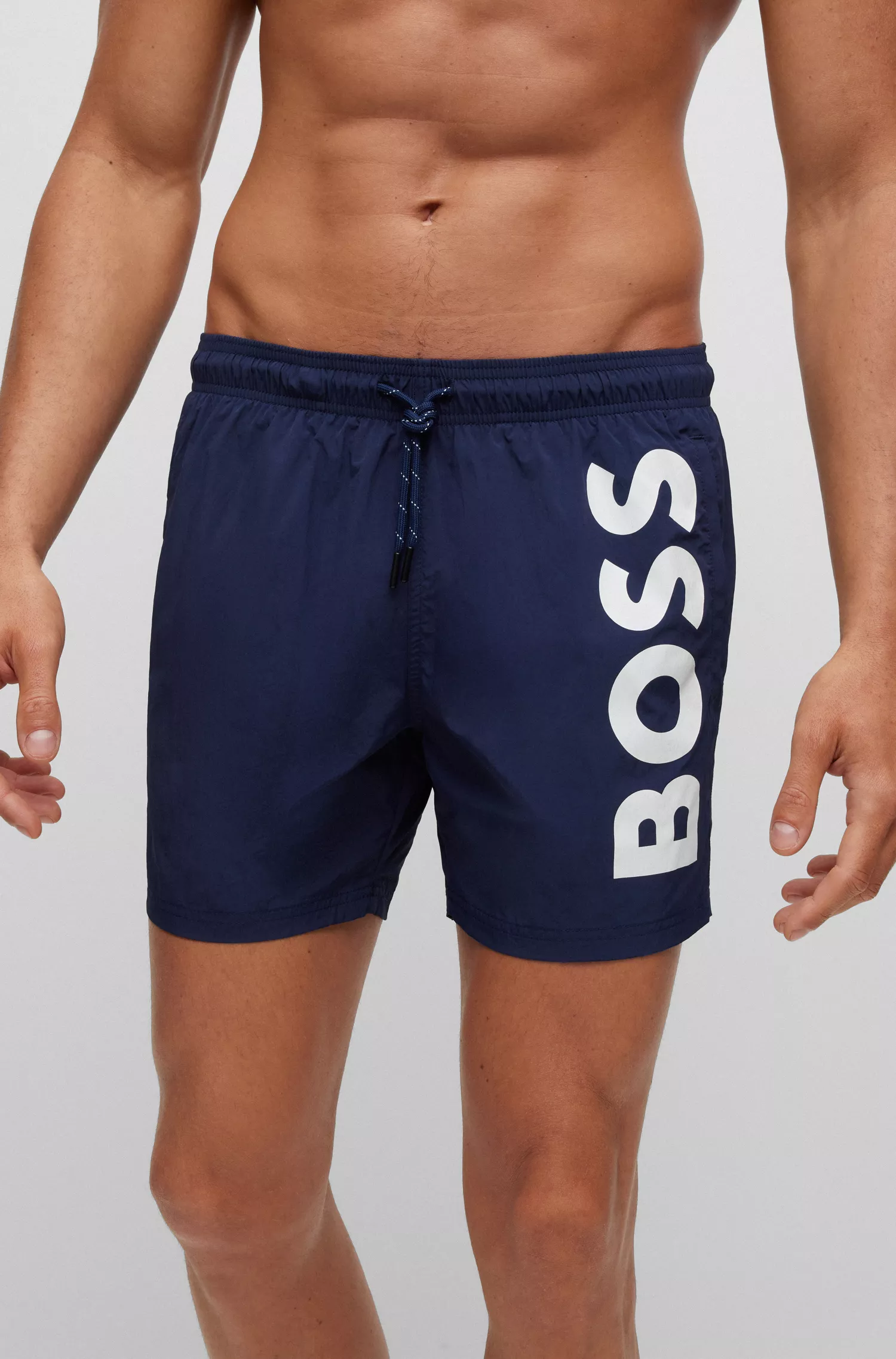 Calções de banho BOSS pretos de secagem rápida com logotipo contrastante.