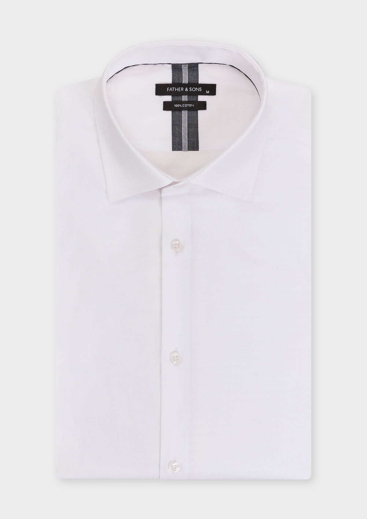 Chemise manches courtes Slim en coton façonné uni blanc