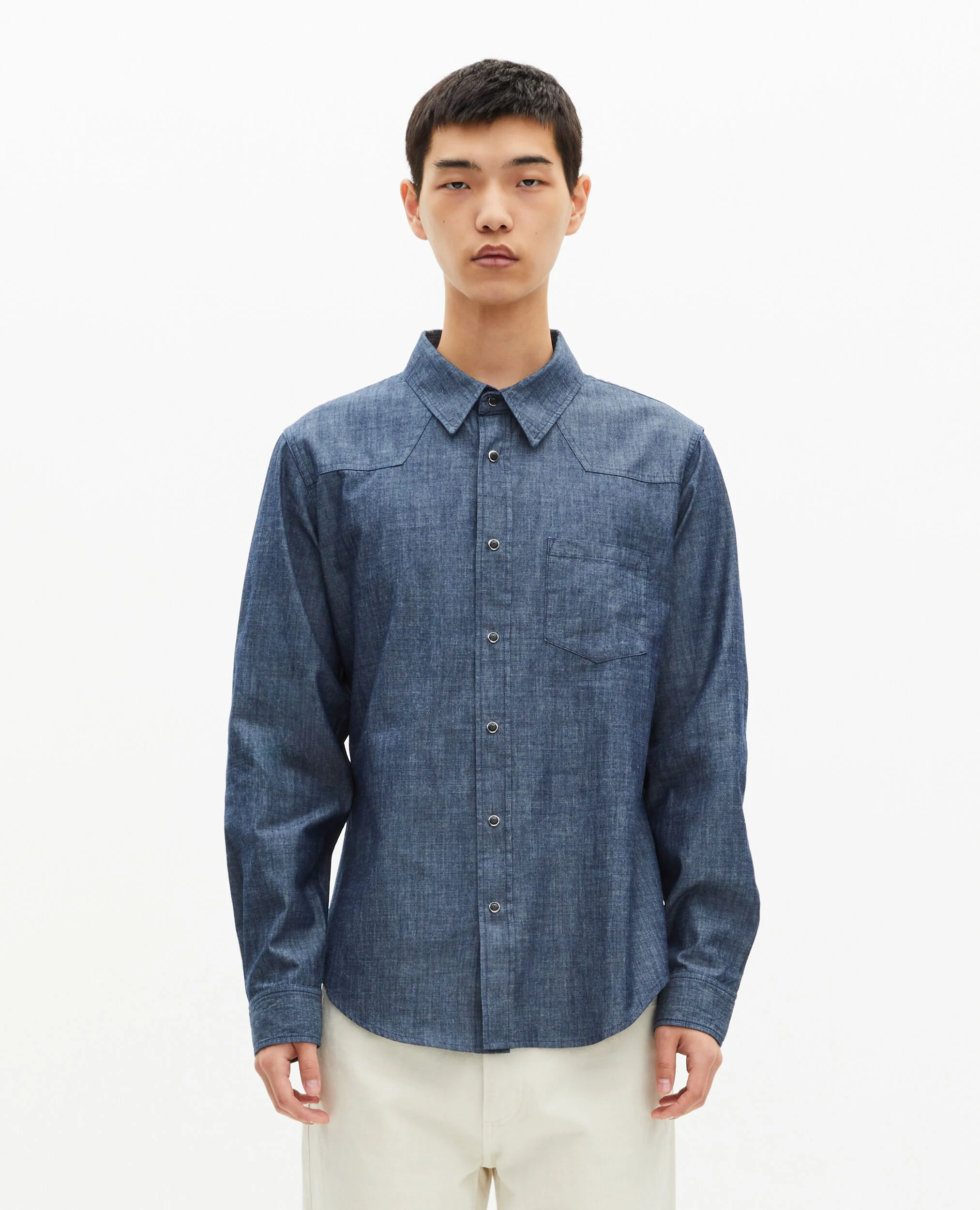 Chemise en denim brut bleue