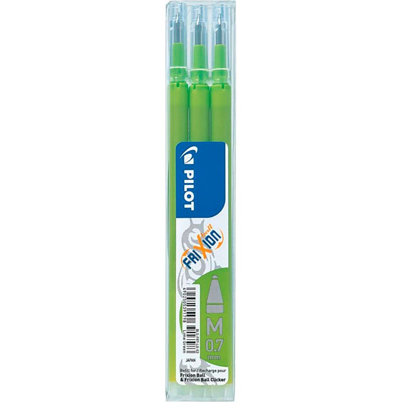 Recharge roller pilot frixion clicker écriture moyenne 0.5mm encre effaçable coloris vert pomme set de 3 unités