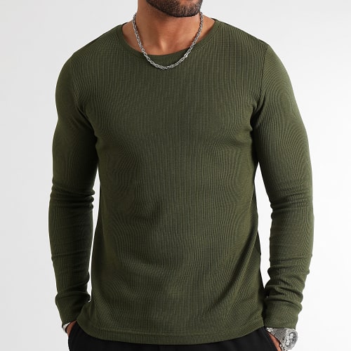 Tee Shirt Manches Longues Texturé Waffle 3068 Vert Kaki