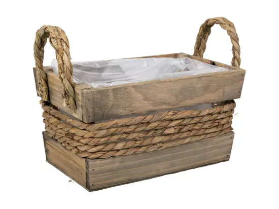 Panier en bois et corde avec poignées marron 25x15x13h