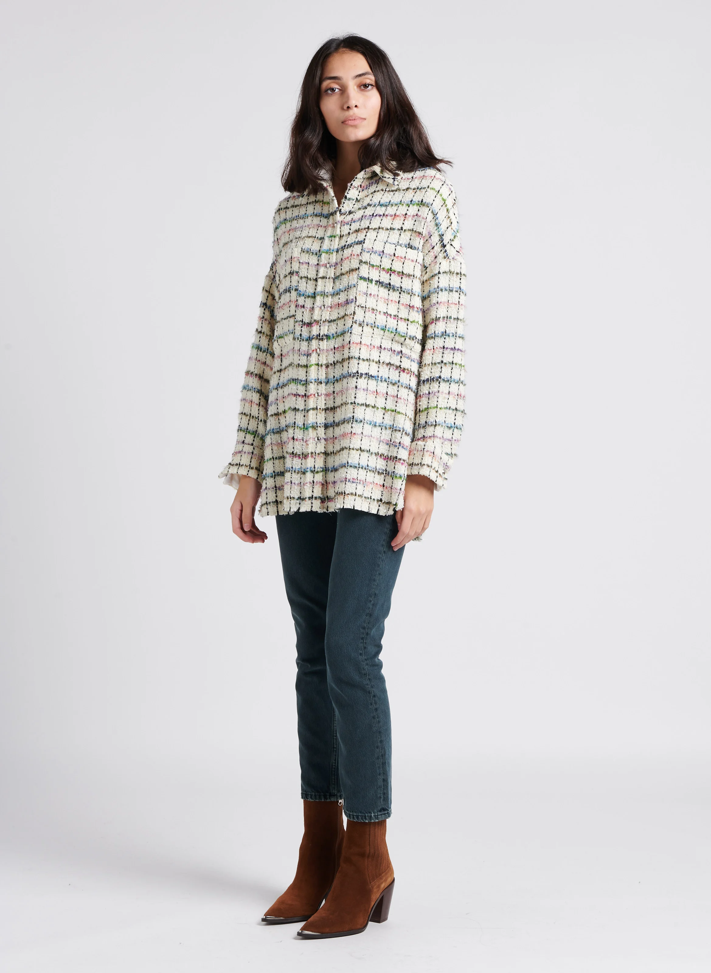 MADITA - Surchemise col classique en tweed | Beige
