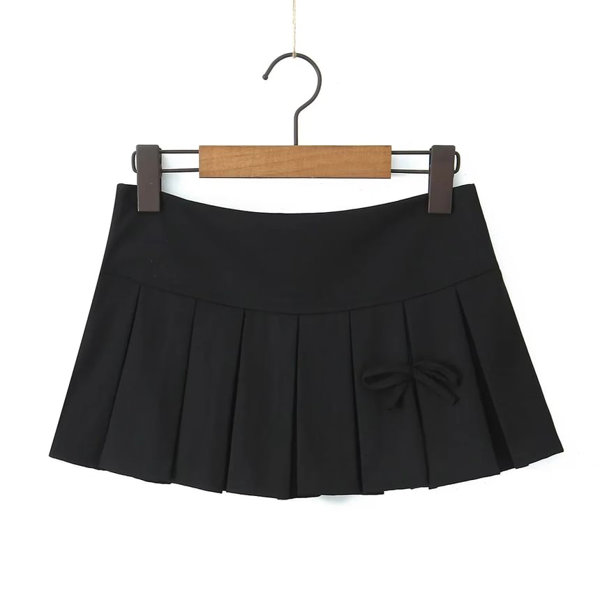 Omelia - Lage taille effen strik accent geplooide split mini A-lijn rok