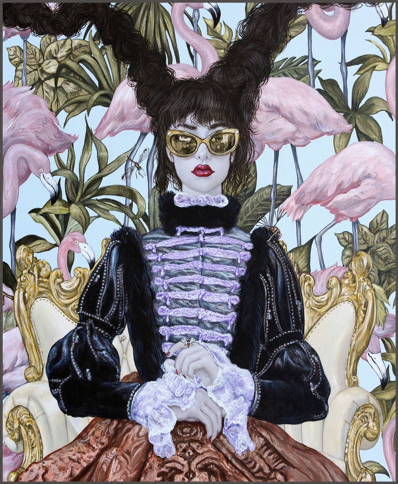 Girl with Pink Flamingos by Carlos Gamez De Francisco - Limited Edition. Edition of: 150. Signed.