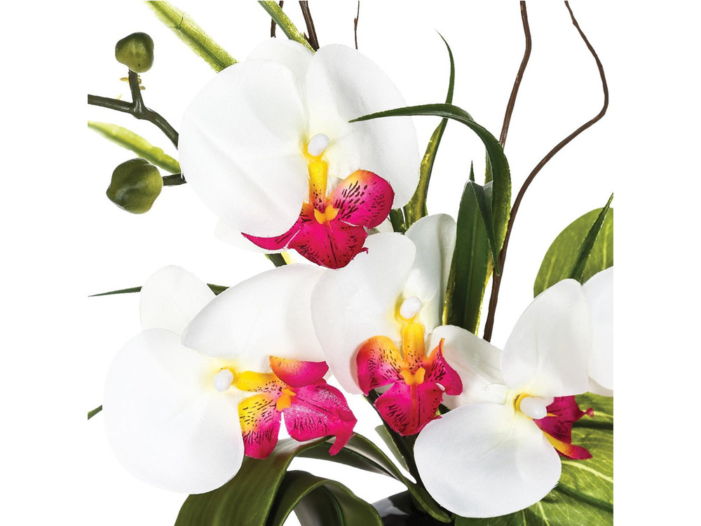 Composition florale artificielle d'orchidées avec vase céramique h 44 cm