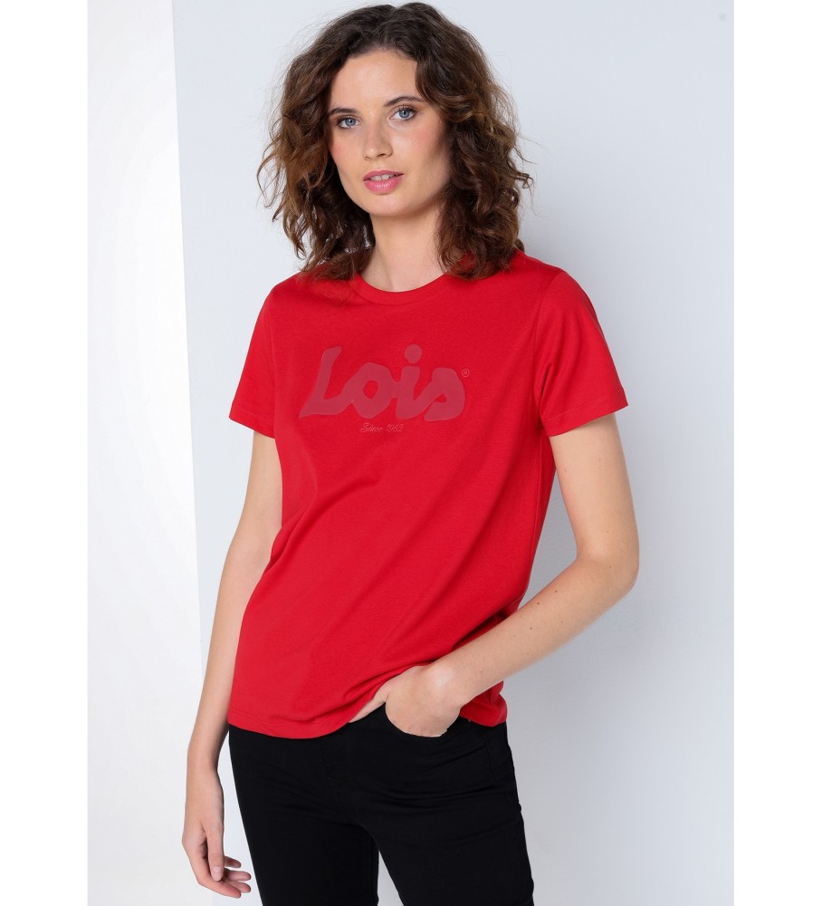 Camiseta Lois de manga curta com estampa em relevo vermelha