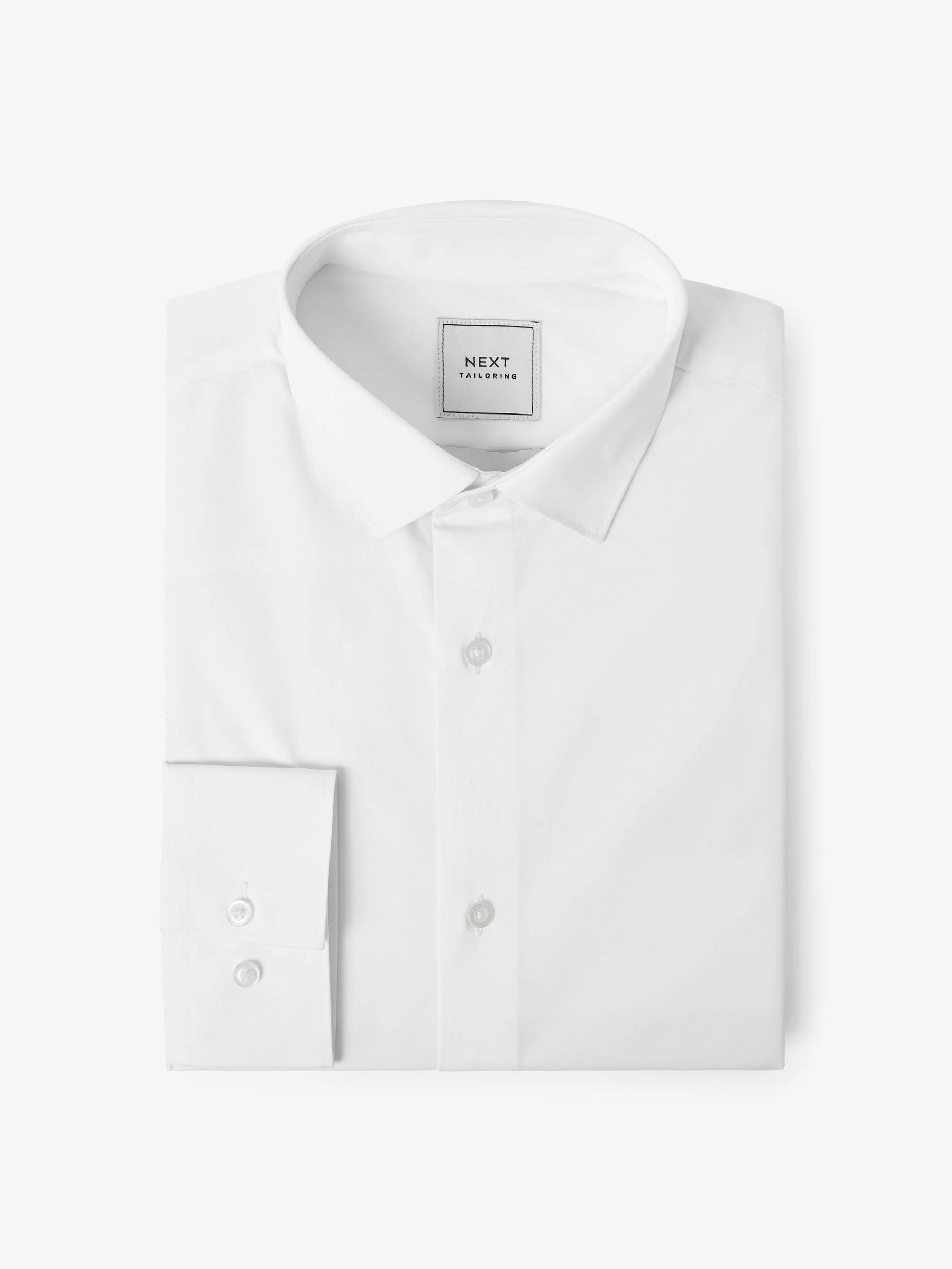Wit - Slim Fit - Strijkvrij net overhemd met enkele manchet
