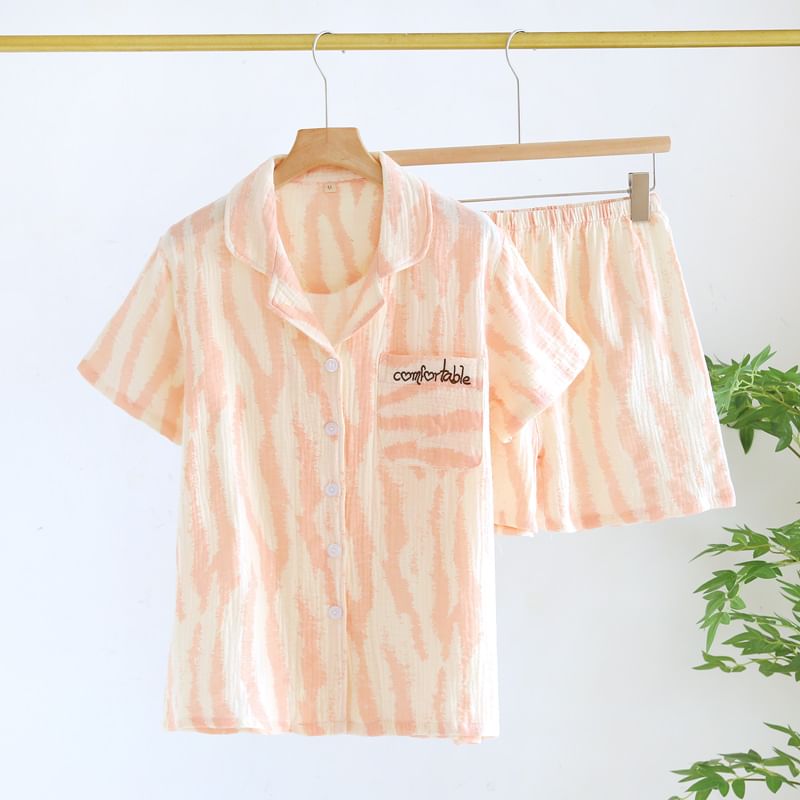 Dogini - Pyjamaset: overhemd met korte mouwen en zebraprint + korte broek