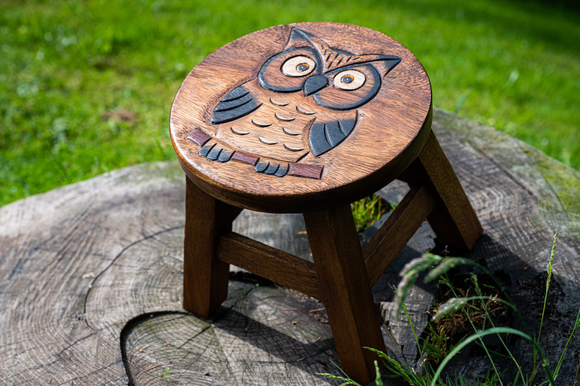 Hocker mit Motiv 'Eule', natur, Ø 25 cm, H 25 cm von fischer's lagerhaus