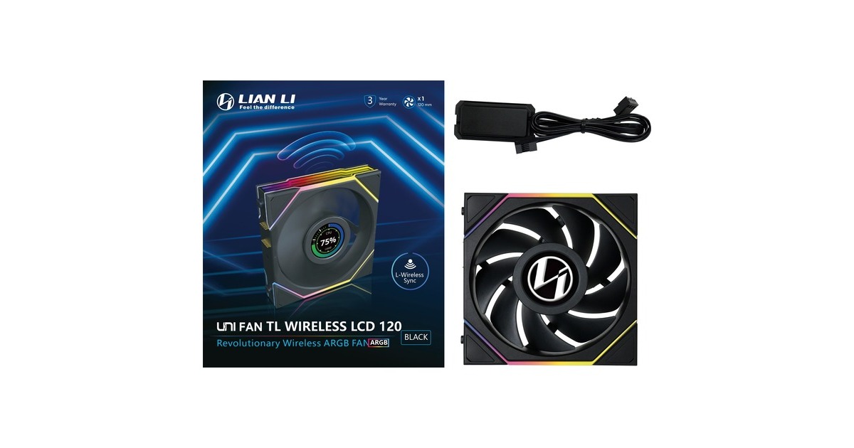 Lian LiUNI FAN TL 120 LCD Wireless RGB case fan  (Zwart, 120 x 124 x 28 mm, PWM, 1x 9-pin USB)