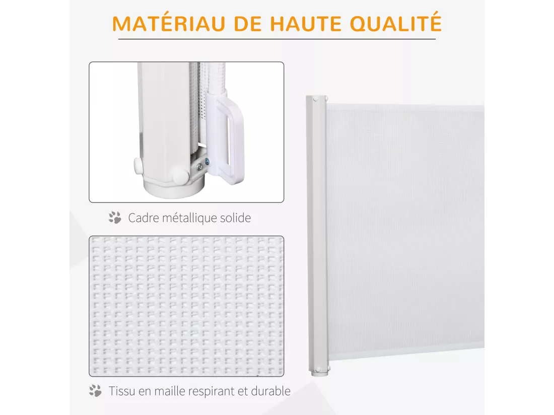 Barrière de sécurité barrière animaux rétractable automatique 1,15L x 0,83H m teslin métal blanc