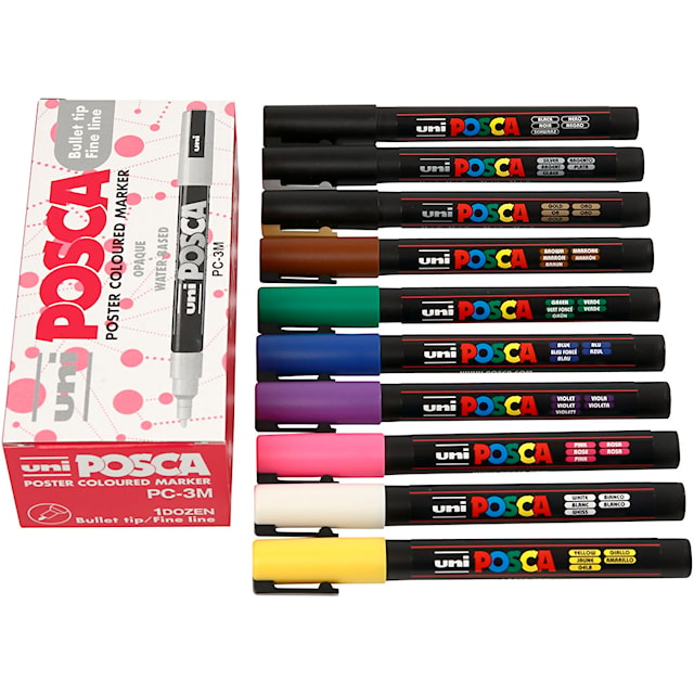 Posca Tusj, nr. PC-3M, strek 0,9-1,3 mm, fine, ass. farger, 12 stk./ 1 pk.
