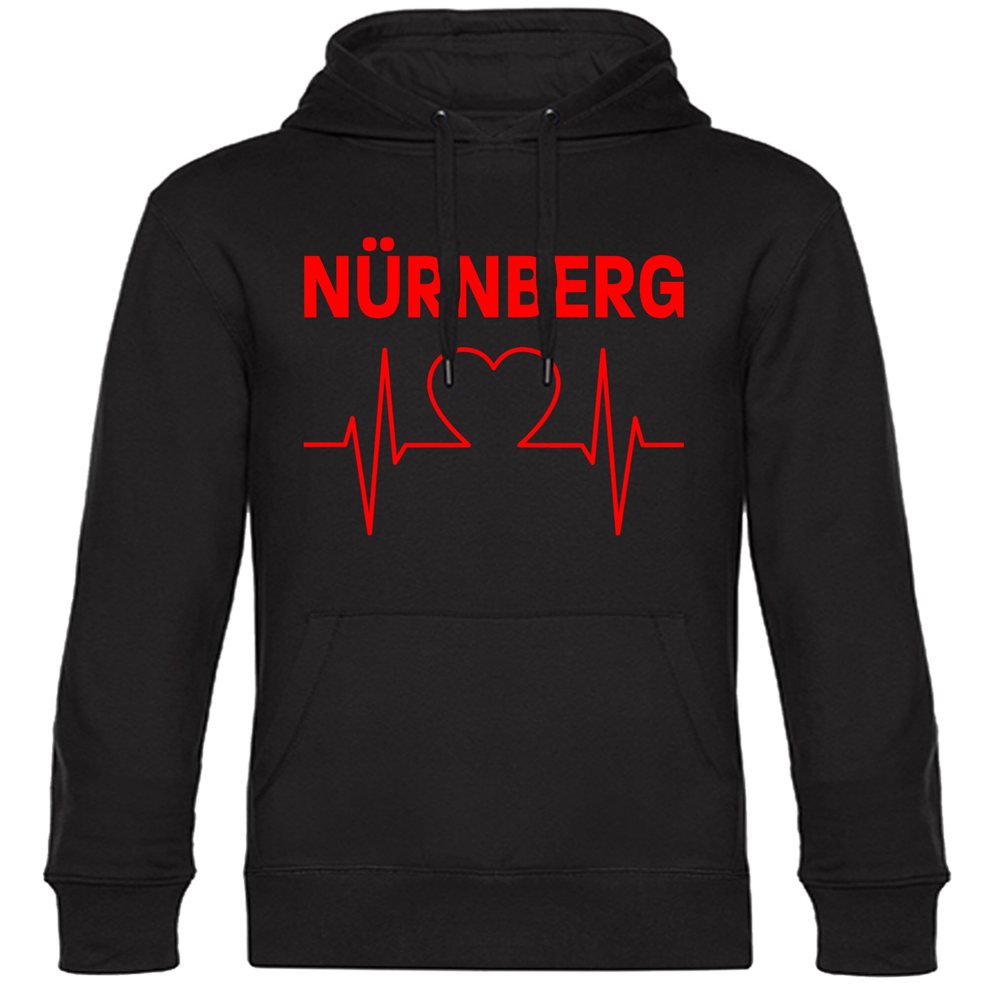 multifanshop® Kapuzen Sweatshirt - Nürnberg - Herzschlag - Druck rot
