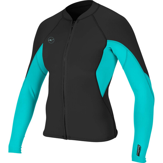 O'Neill Wetsuits Wms Reactor-2 1.5mm Front Zip Jacket Blk/Ltaqua SU24