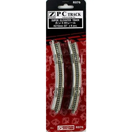Rokuhan Gleis überhöht R270-30° mit Betonschwellen