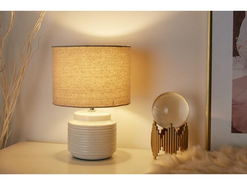 Pauleen Tischleuchte Bright Soul, E14, Beige Schreibtischleuchte aus Stoff/Keramik