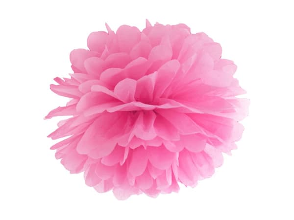 Dekorativ papir pom-pom i rosa med mål på 25 cm