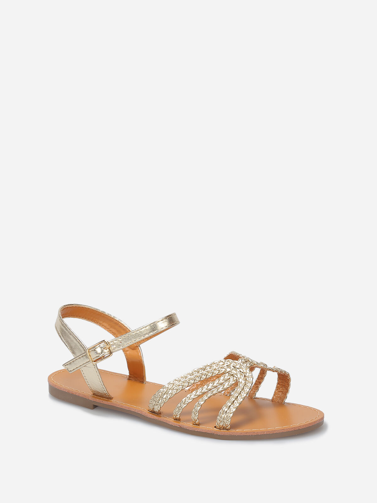 Sandales à brides tressées grandes tailles- Doré