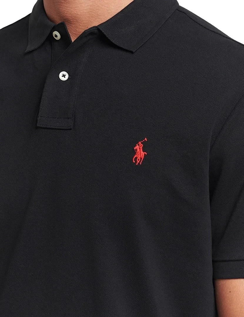 Black Slim Fit Polo Red Logo