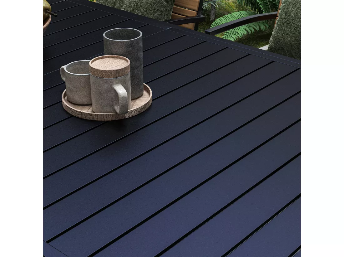 Table de jardin extensible 6-8 personnes dim. 180/240L x 94l x 73H cm alu noir