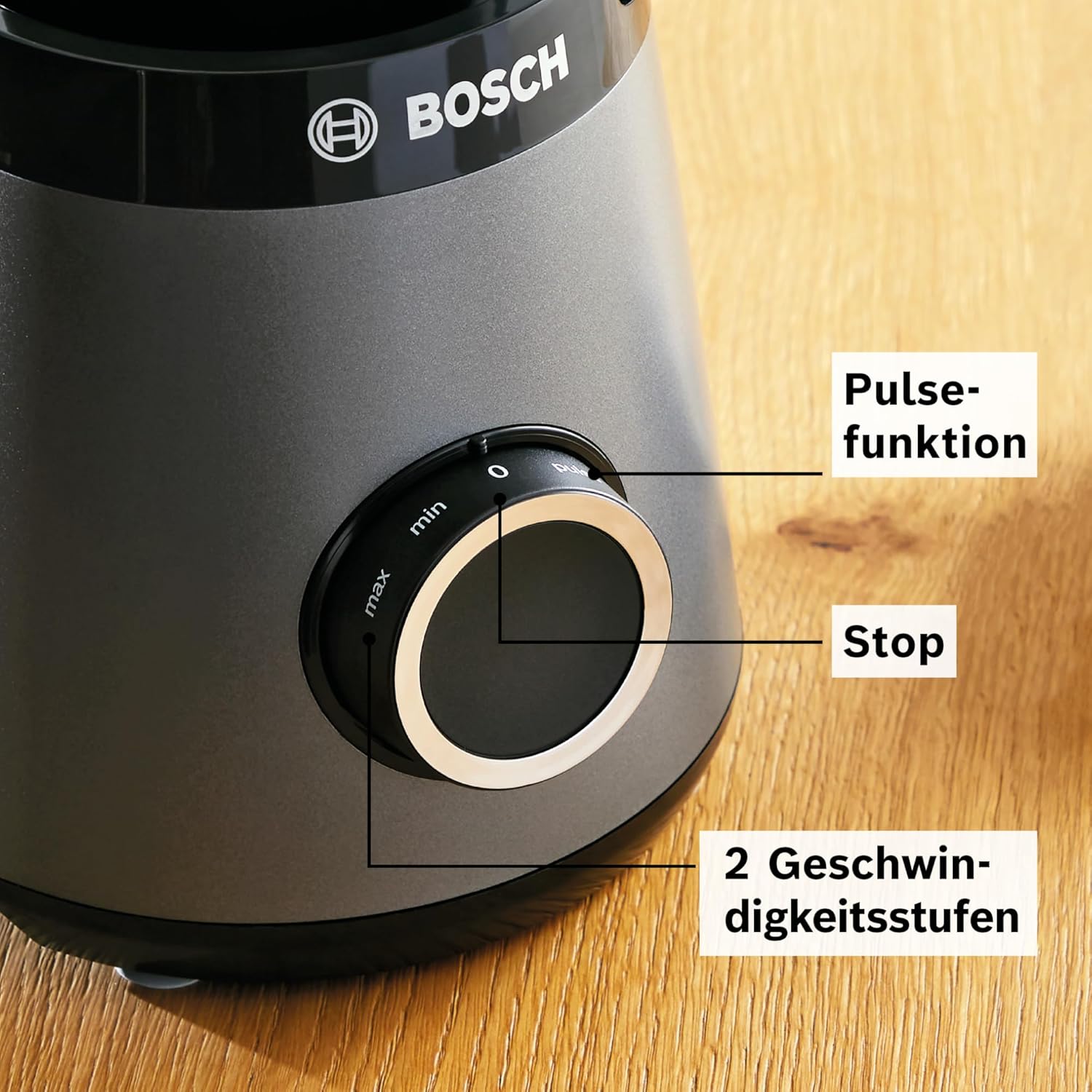 Bosch Standmixer, Smoothie Maker, 30,000 U/min, 1200 W, verbesserte Version, Edelstahl Messer, 1,5l Glasbehälter, ToGo-Flasche, spülmaschinenfeste Teile, Made in Europe, VitaPower Serie 4 MMB6174SN