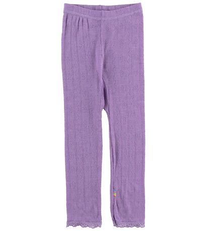 Joha Leggings - Wolle/Seide - Lila m. Lochmuster