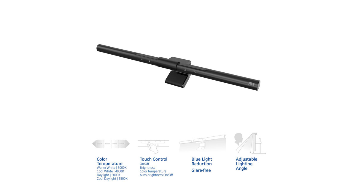 ACT ConnectivityDimbare Monitor LED Lichtbalk led-bar  (Zwart, USB-voeding, 3000K-6500K)