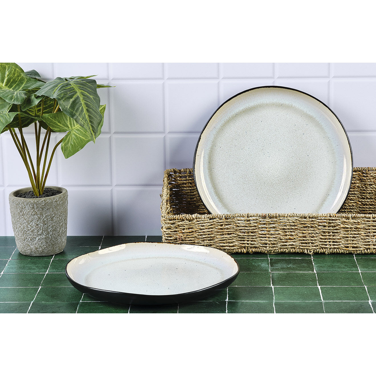 Bjorn 2 Plateaux de service en Grès Iris blanc/ivoire - 32x32x3.5 cm
