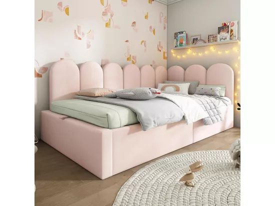 LIT GIGOGNE 90x190 cm,Lit de jour Canapé-lit avec rangement hydraulique, Lit d'enfant Velours, Rose, sans matelas